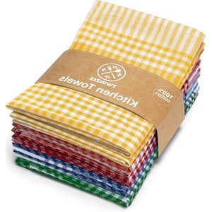 Theedoeken geblokt 100% katoen - Set van 10 - 47 x 67 cm - Extra absorberend - Afwas en handen - Blauw-rood-groen-oranje-geel palet Theedoeken geblokt