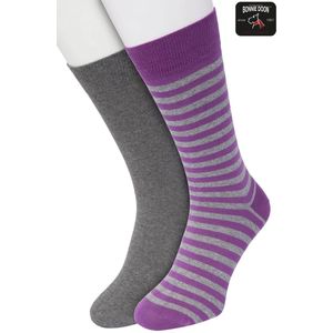 Bonnie Doon Sokken Set Gestreept en Effen voor Heren Paars/Grijs maat 40/46 - Set met 2 paar Sokken - Strepen - Katoen - Gladde Naad - Brede Boord - Perfecte Pasvorm - 2-pack - Multipack - Paars - Anthracite Heather - Concord Grape - OL0121012.500