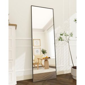 140 x 40 cm staande spiegel, grote passpiegel met aluminium frame voor slaapkamer, woonkamer en badkamerspiegel, zwart