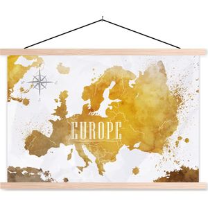 Wereldkaarten - Wereldkaarten - Europa - Goud - 150x100 cm - Textielposter - Schoolplaat - Textiel poster