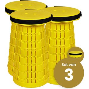 Alora opvouwbare kruk extra strong vol geel per 3 - telescopische kruk - 250 kg - inklapbare kruk - draagbaar - kampeerstoel - opstapkrukje