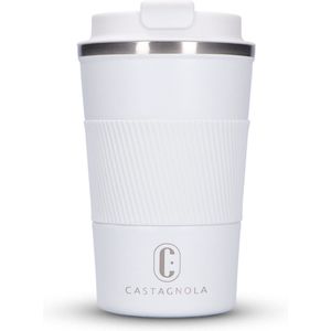 Castagnola Thermosbeker - Koffiebeker To Go - Travel Mug voor Koffie en Thee - Theebeker - 380 ML - RVS - Wit