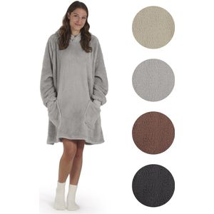 Blumtal Fleece Hoodie Deken met Mouwen - Draagbare cosy deken - hoodie deken met 2 voorzakken en capuchon - Large- Grijs