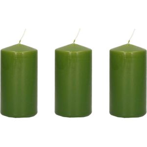 Trend Candles - Cilinderkaars - 6 x 12 cm - 40 uur - Olijfgroen - 6x