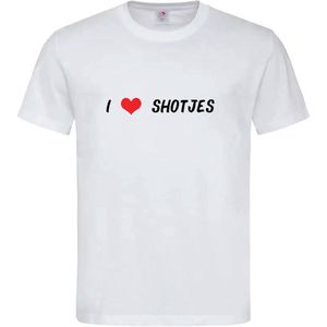 T-shirt Unisex Volwassenen Grappig Tekst ""I <3 Shotjes"" Op Voorkant | korte mouw | Wit/zwart/rood | maat XXL