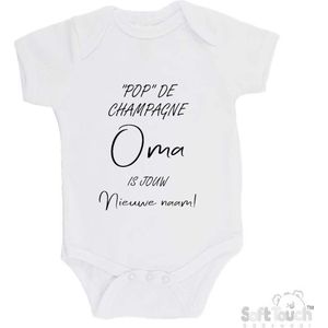 100% katoenen Romper """"Pop"" de champagne Oma is jouw nieuwe naam!"" Unisex Katoen Wit/zwart 68/74