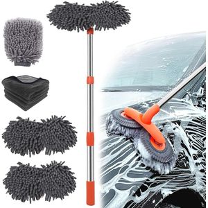 Ergonomische telescopische autowasborstelset met 360° rotatie en microvezel accessoires