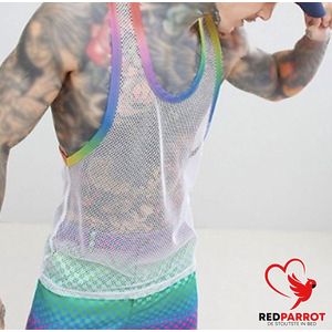 Tank top heren Regenboog COLOR | Gay kleding | Homo | Sexy kleding mannen | Mouwloos | Wit | Hemd | Shirt | Transparant