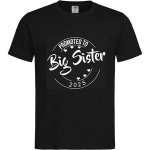 Shirt Aankondiging zwangerschap Promoted to Big Sister 2025 | korte mouw | Zwart/wit | maat 134/140 zwangerschap aankondiging bekendmaking Baby big sis sister Grote Zus