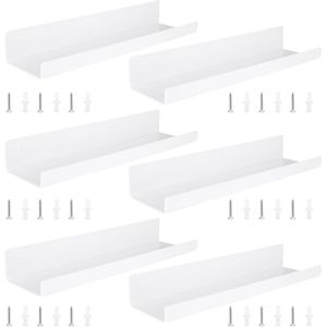 TRANKIELO® - 6 stuks witte acryl wandplanken – 38 x 11 x 5 cm – ruimtebesparend design en veelzijdige installatie