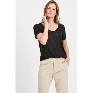 Object Objetessi Slub V-neck Noos Tops & T-shirts Dames - Shirt - Zwart - Maat M