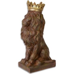 Leeuw met Kroon - Resin beeld - Gedetailleerd sculptuur Dieren - 56.5 cm hoog