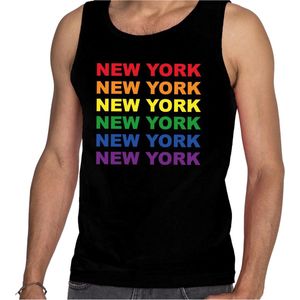 Regenboog New York gay pride / parade zwarte tanktop voor heren - LHBT evenement tanktops kleding XL