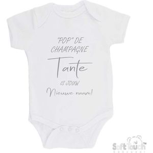 100% katoenen Romper """"Pop"" de champagne Tante is jouw nieuwe naam!"" Unisex Katoen Wit/grijs Maat 56/62