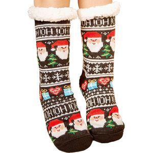 Malinsi® Huissokken Dames & Heren - Ho! Ho! Ho! - Dikke Winter Fleece - Grappige Leuke Fluffy AntiSlip Sokken - Gevoerde Bedsokken Cadeaus Volwassenen - Gekke Slofsokken Cadeautjes - Kerst Funny Cadeau voor Vrouwen & Mannen - Geschenk Kerstsokken