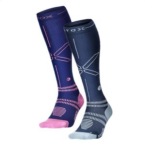 STOX Energy Socks - 2 Pack Sportsokken voor Vrouwen - Premium Compressiesokken - Kleuren: Donkerblauw/Roze - Blauw/Lichtblauw - Maat: Large - 2 Paar - Voordeel - Mt 40-43