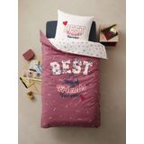 Vertbaudet - Set Dekbedhoes + Kussensloop - Roze/Wit - Omkeerbaar met Bloemmotieven