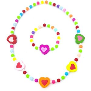 Multicolor kinderketting en kinderarmband met hartjes voor meisjes
