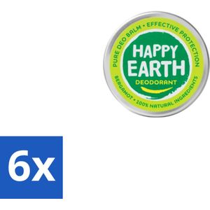 Happy Earth – Deodorant Balm – 100% Natuurlijk Bergamot – 45 g - Voordeelverpakking - 6 stuks