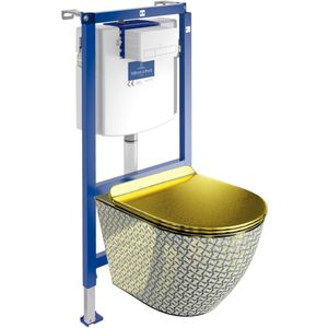 Villeroy&Boch Inbouwreservoir Complete Toiletset ViConnect H112 - Inbouw WC Hangtoilet Wandcloset SOFI SLIM GOLDEN NEVER DIE - Bedieningsplaat Wit - Voorwandelement voor toilet - Installatiesysteem