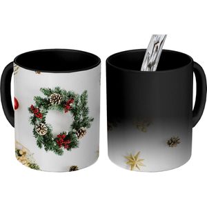 Magische Mok - Foto op Warmte Mokken - Koffiemok - Winter - Kerstkrans - Kerst - Magic Mok - Beker - 350 ML - Theemok