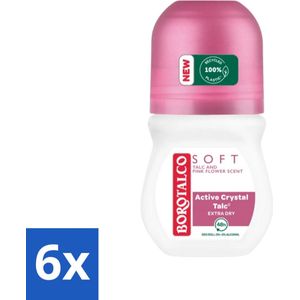 6 x Borotalco - Deodorant Roller - Soft - Talc & Pink Flower - 0% Alcohol - 50 ml - Borotalco Deodorant - Deodorant Roller - Antitranspirant - Talc Deodorant - Rozengeur
