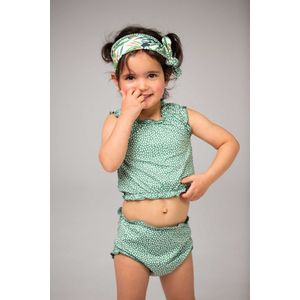 Ducksday - Omkeerbare baby tankini met haarlint - voor meisjes - UPF 50+ - Driedelige zwemset - Toucan - Tropisch groen - Maat 74