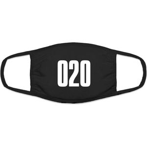 020 Amsterdam mondkapje | gezichtsmasker | bescherming | bedrukt | logo | Zwart mondmasker van katoen, uitwasbaar & herbruikbaar. Geschikt voor OV