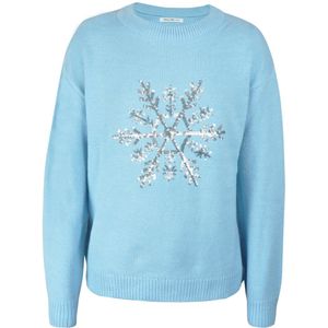 Starry Indigo - Kersttrui / Sweater Meisjes met Glitter | Sneeuwvlokken | LichtBlauw