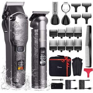 Hatteker Professionele Tondeuse en 4-in-1 Trimmer Set voor Heren – Haartrimmer, Baardtrimmer, Precisie Trimmer & Neustrimmer – Inclusief Kapperscape – IPX7 Waterdicht – USB Oplaadbaar – Draadloos T-Blade – Grijze