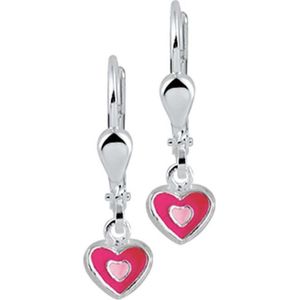 YO&NO - Oorbellen - Zilver - Oorhangers - Hart - Brisur haak - Roze - 20mm - 5,5mm - Kinderen - Zilver 925