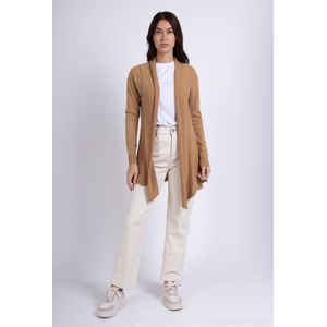 Lang dames vest Marion effen taupe bruin fantasiemotief lange mouwen Maat 38/42 M/L