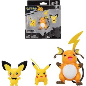 Bandai - Pokémon - Evolution Pack - Pichu-figuur 5 cm + Pikachu-figuur 8 cm + Raichu-figuur 10 cm - JW2778