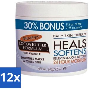 12 x Palmers - Huidverzorging - Cocoa Butter Formula - Verzachtend - Cream Jar - 270 g - Droge Huid - Intensieve Hydratatie - Cacaoboter - Vitamine E - Huidverzorging