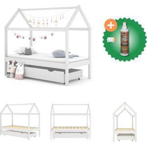 vidaXL Kinderbedframe met lade massief grenenhout wit 80x160 cm - Bed - Inclusief Houtreiniger en verfrisser