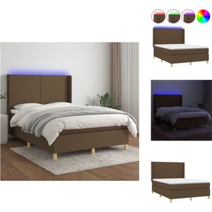 vidaXL Bed Donkerbruin Bedframe met Hoofdbord en LED-Verlichting - 203x147 cm - Pocketvering Matras - Huidvriendelijk Topmatras - vidaXL - Bed