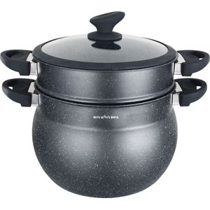 8 Liter - Design Couscous Pan - Cous Cous Pan - Stoompan - Alle Warntebronnen - Ook voor Inductie - Rijststomer en Groentestomer - Soeppan - Couscoussier - Rijst Groente Stomer - Multisteamer Zwart