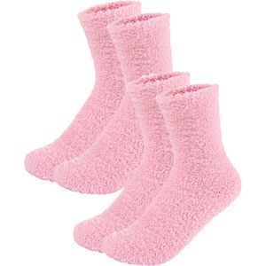Fluffy Sokken Dames - 2-Pack Licht Roze - One Size maat 36-41 - Huissokken - Badstof - Dikke Wintersokken - Cadeau voor haar - Housewarming - Verjaardag - Vrouw