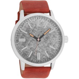 OOZOO Timepieces - Zilverkleurige horloge met cognac leren band - C9407