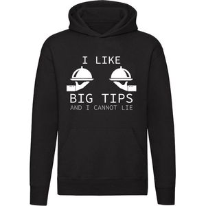 I like big tips Hoodie | vrouwen | borsten | tieten | dames | eten | liegen | fooi | geld | Unisex | Trui | Sweater | Capuchon | Zwart