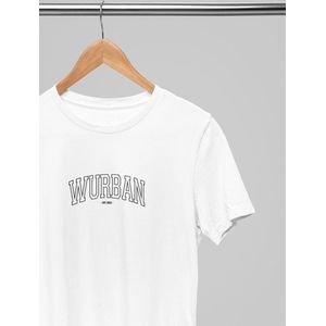 Shirt - Varsity classic - Wurban Wear | Grappig shirt | Merk kleding | Unisex tshirt | Techno outfit | Gym shirt | Merk t shirt | Streetwear | Sport shirt | Varsity shirt | Wit & Blauw