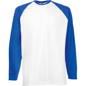 Fruit Of The Loom - Heren Baseballshirt - Wit/Royaal Blauw - Lange Mouwen