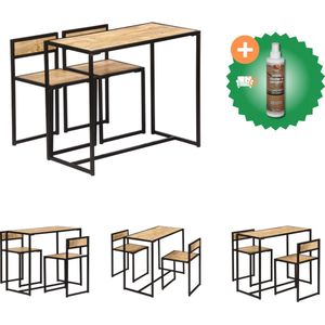 vidaXL 3-delige Eethoek massief mangohout - Set tafel en stoelen - Inclusief Houtreiniger en verfrisser