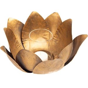 Home Society - waxinelichthouder - goud - bloem - 20 cm