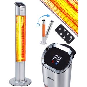 AREBOS Infrarood Verwarming 2000W - Infrarood Kachel - Terrasverwarmer - 9 Verwarmingsniveaus - 24-uurs Timerfunctie - Elektrische Kachel Infrarood - Zilver - Binnen en buiten