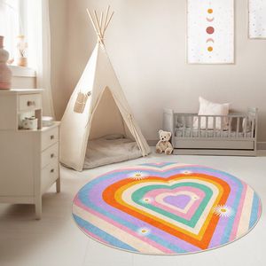 Kinderkamer Vloerkleed Rond Tapijt|Educatieve kindertapijten|Antislip Kindervloerkleed|Kinderen Tapijt Decor|Speelkleed|Kleurrijk kindervloerkleed|Hart van kleuren
