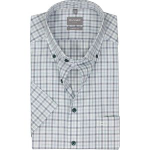 OLYMP comfort fit overhemd - korte mouw - popeline - wit met groen en blauw geruit - Strijkvrij - Boordmaat: 48