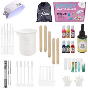 Fleau Kids Epoxy Set XXL - UV resin - Siliconen Mallen - Starterspakket - UV Lamp - Inclusief Giethars - 6 Kleuren - Sieraden/ Oorbellen Maken
