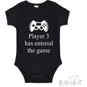 100% katoenen Romper ""Player 3 has entered the game"" Unisex Katoen Zwart/wit Maat 56/62