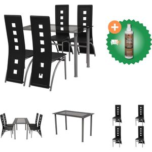 vidaXL Eetkamerset zwart 5-delig - Set tafel en stoelen - Inclusief Houtreiniger en verfrisser